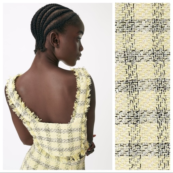 NWT. Zara Yellow Textured Frayed Crop Strappy Top with Buttons. Size L. - Picture 3 of 10